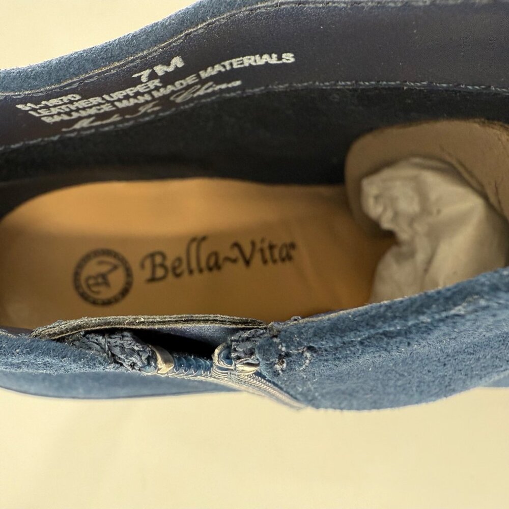 Bella Vita Navy Suede Croc Heel Ankle Boots 7M Leather Upper Side Zipper - Picture 4 of 10